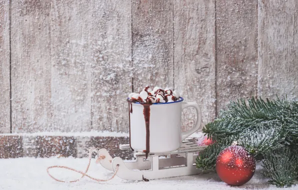 Picture decorations, snow, winter, Valeria Maksakova, hot chocolate, marshmallows, new year, Christmas