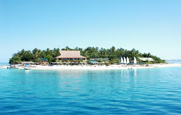 Palm trees, the ocean, island, the hotel, aerial, Fiji