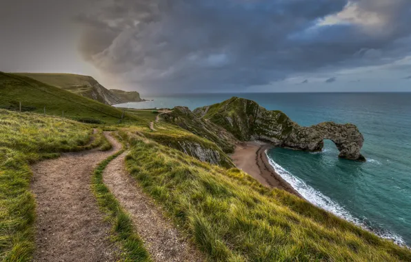 Picture sea, shore, England, West Lulworth, Purbeck District