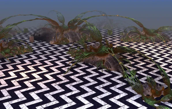 Fog, pattern, plants, bushes, 3D graphics, sagsaga