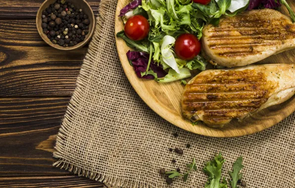 Food, meat, pepper, vegetables, salad, grill, tomatoes-cherry