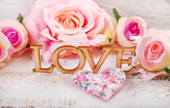 Roses, hearts, love, heart, pink, flowers, romantic, petals