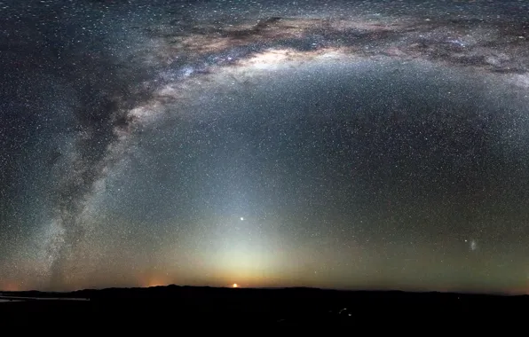 The way, The moon, panorama, Chile, Observatory, Milky