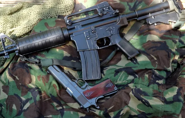 Gun, camouflage, carabiner, 1911, Colt, automatic