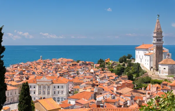 Sea, the city, roof, Piran, Slovenia, Adriatica