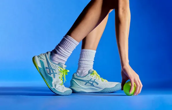 Picture The ball, Hand, Feet, Tennis, Sneakers, Tennis, Sneakers, Asics