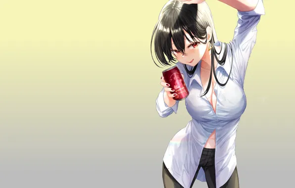 Red, girl, sexy, Anime, pretty, lady, beer, cute