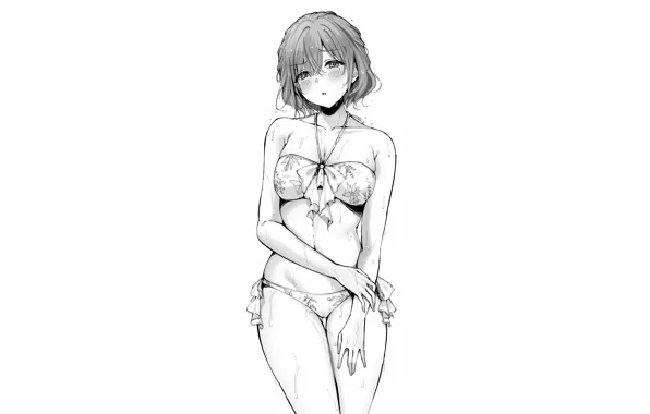 Girl, sexy, wet, cleavage, boobs, anime, beautiful, short hair