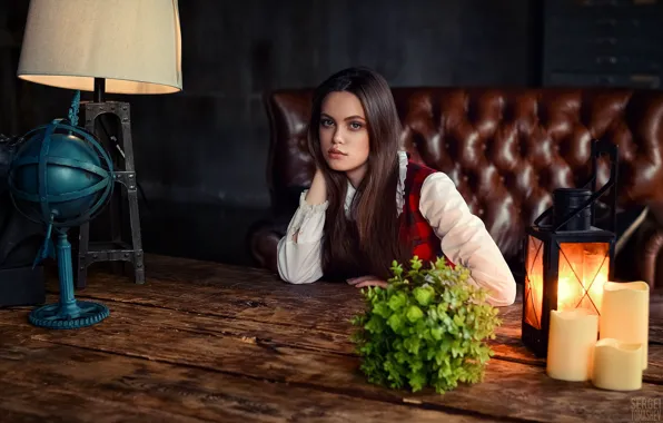 Table, sofa, Girl, beautiful, Sergei Timashev, Polina Kuznetsova