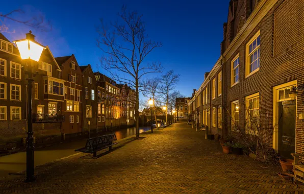 Picture street, the evening, lights, Netherlands, Holland, Dordrecht, Dordrecht