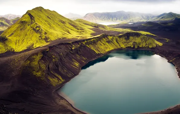 Picture the sky, grass, mountains, lake, Iceland
