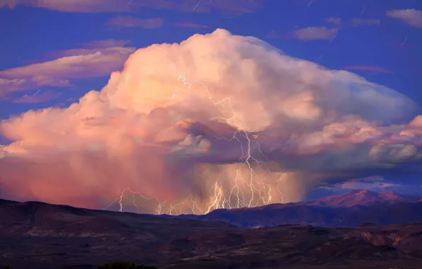 The storm, nature, lightning, canyon, cloud