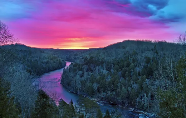 Picture forest, clouds, nature, river, glow, USA, Kentucky