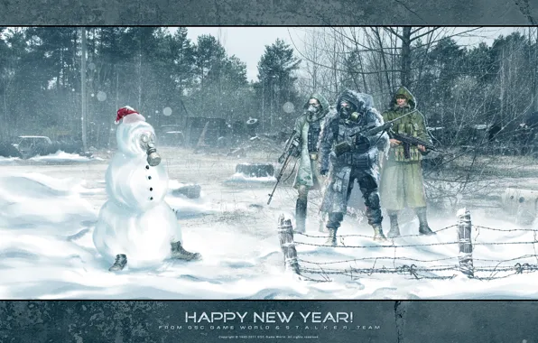 Forest, snow, weapons, new year, snowman, Stalker, Stalker, area