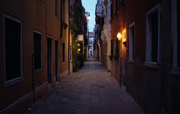The evening, Lights, Street, Italy, Venice, Italy, Street, Venice