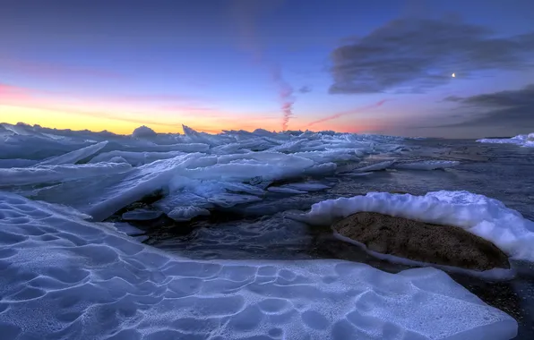 Picture sea, landscape, sunset, ice