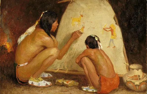 Picture Eanger Irving Couse, mother and son, Indian Painter