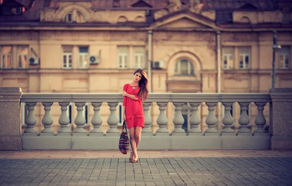 Girl, Moscow, architecture, in red