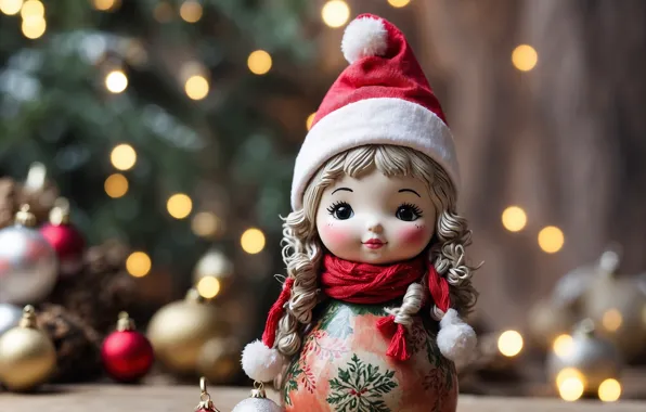 Toy, doll, Christmas, girl, New year, AI art, neural network
