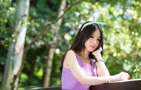 The sun, trees, Park, model, portrait, makeup, brunette, hairstyle