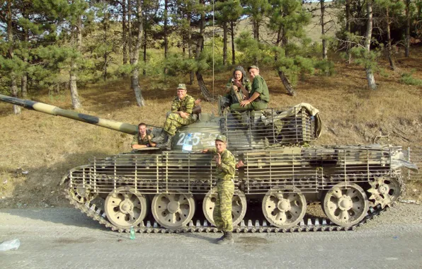 Road, soldiers, tank, Russia, t-62