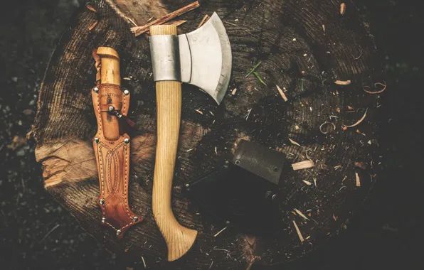 Picture stump, knife, axe, Teresa Wise