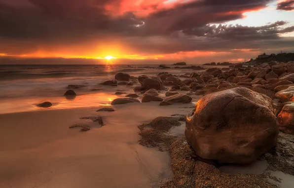 Picture rock, beach, ocean, sunset