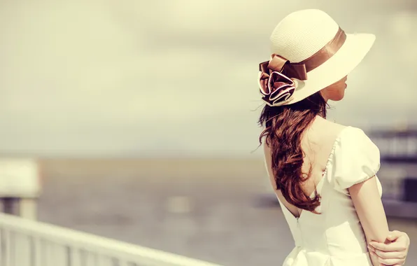 Picture girl, the wind, hair, hat