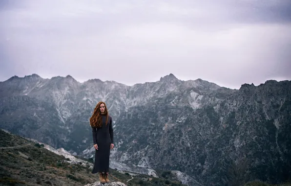 Picture the sky, girl, mountains, view