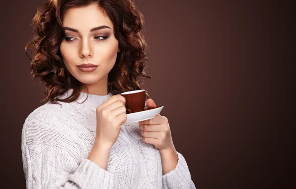 Look, girl, face, model, hands, makeup, hairstyle, Cup