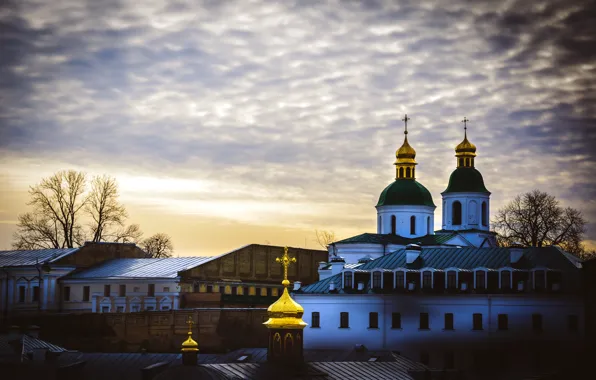 Picture sunset, Church, the dome, Ukraine, Kiev, Pechersk Lavra
