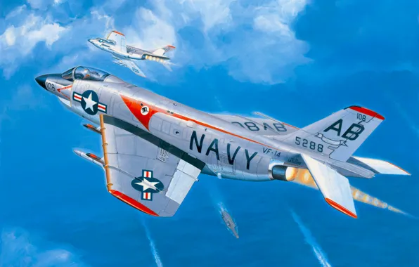 Picture war, art, airplane, painting, aviation, jet, McDonnell F3H-2M Demon