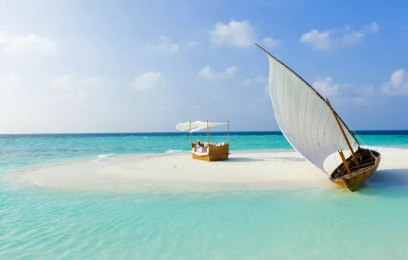 Relax, girl, white, beach, sky, ocean, landscape, nature