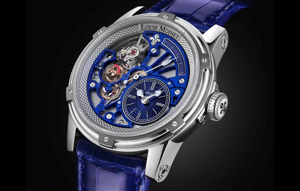 Picture blue, Louis Moinet, watch analog, Tempograph