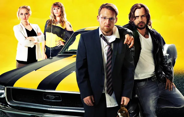 Picture yellow, background, girls, car, poster, Moritz Bleibtreu, Not my day, or Worse