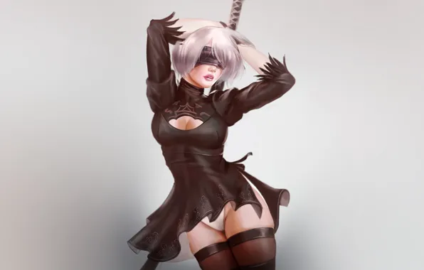 Girl, Minimalism, Figure, Sword, Android, Art, Nier, Illustration