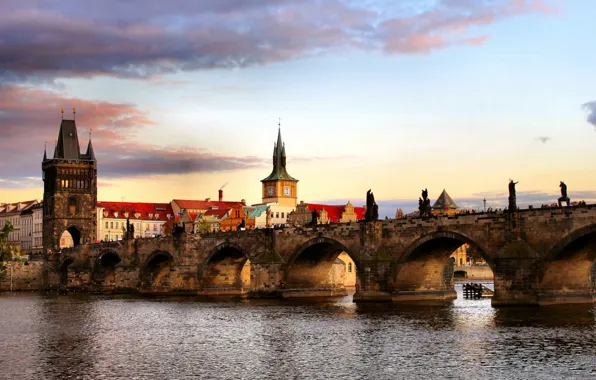 Bridge, the city, view, Prague, Czech Republic, beautiful, medieval, Praga