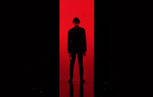 Red, background, black, silhouette, knife, action, poster, Dev Patel