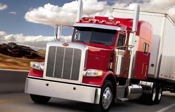 Picture road, the sky, truck, the front, truck, tractor, peterbilt, Trak