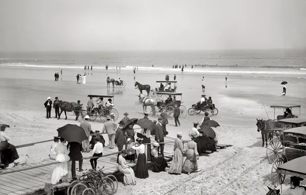 Sea, beach, retro, shore, FL, USA, 1904-the year