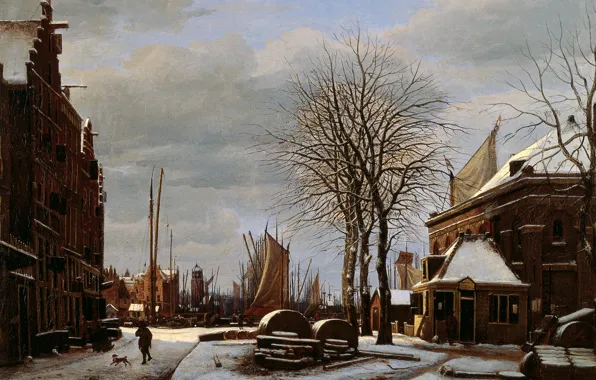 Picture oil, picture, canvas, the urban landscape, Market Grinding Stones in Amsterdam, George Peter Westenberg