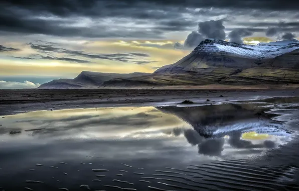 Picture mountain, reflection, Iceland, coastline