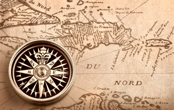 Map, compass, vintage