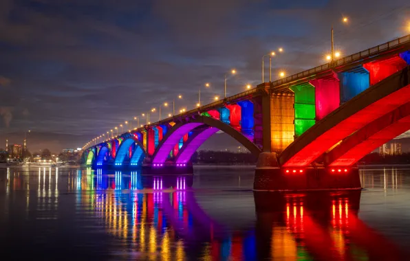 Bridge, backlight, Krasnoyarsk, Communal bridge