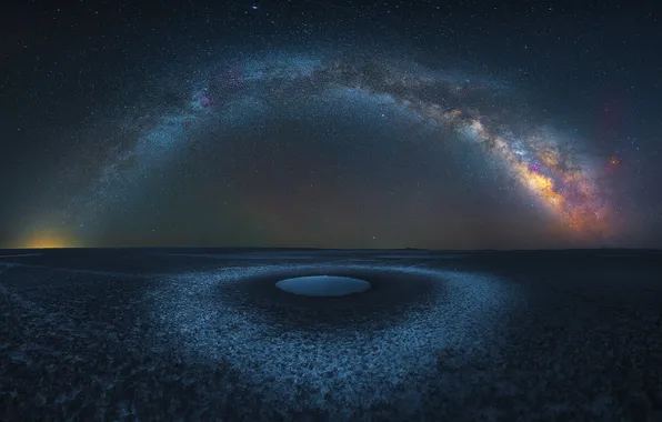 Stars, night, lake, shore, The milky way