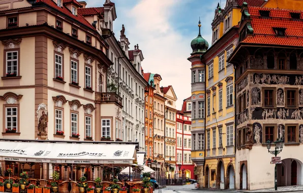 Picture the city, street, building, home, Prague, Czech Republic, cafe, architecture