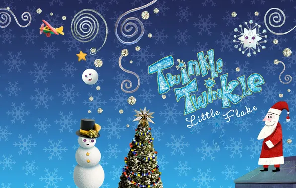 The sky, snowflakes, the plane, spiral, star, snowman, tree, Santa Claus