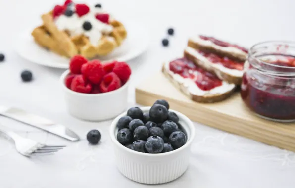 Berries, Breakfast, waffles, jam, jam, Morning, Sweet, Bread
