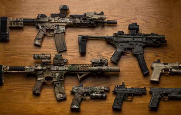 Weapons, guns, machines, assault rifles