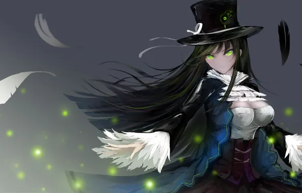 Picture girl, hat, anime, feathers, art, mek